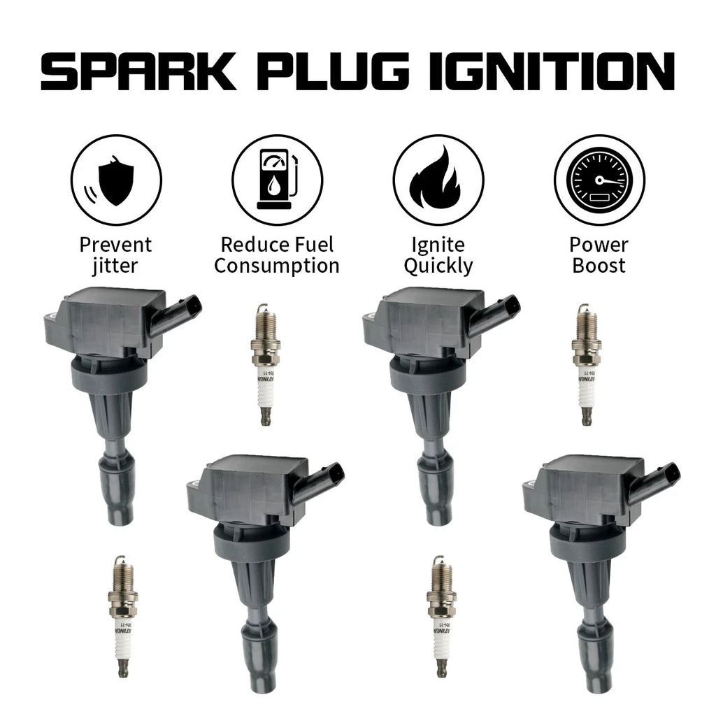4X Ignition Coil + Spark Plug for Kia Optima (2016–2020), Stinger (2018–2021), Sportage (2017–2020)