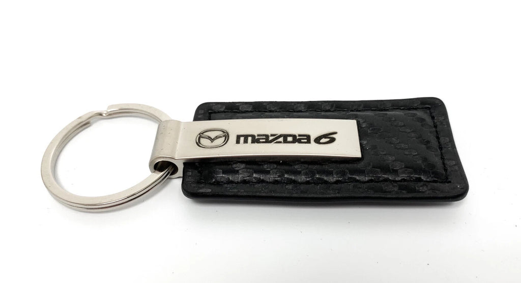 Leather Key Chain Licensed Black Carbon Fiber Rectangle for Mazda 6 (2014–2019)