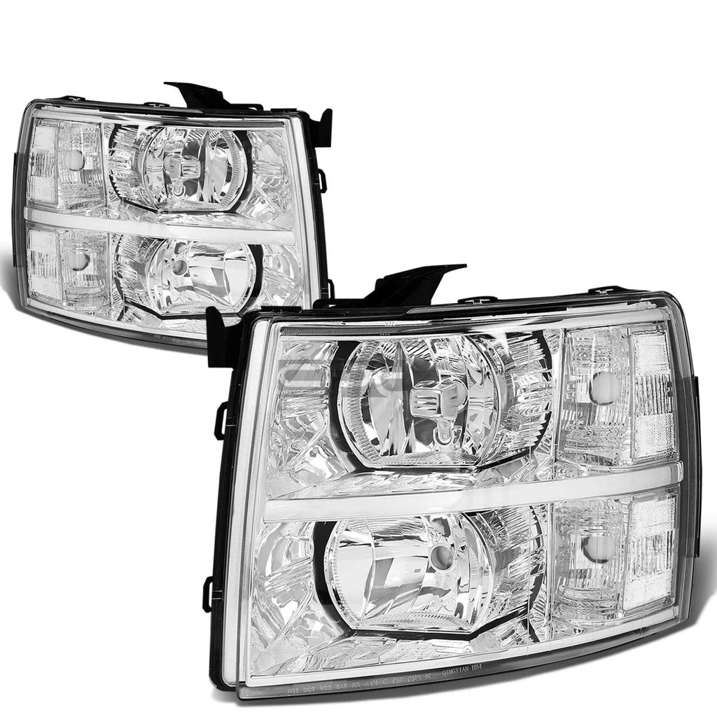 Chrome Housing Headlight + Clear Turn Signal + LED Fog Light Set for Silverado (2007–2013)