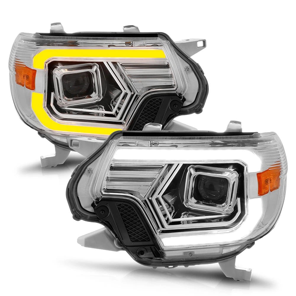Projector Headlight Set Chrome Clear Lens w Switchback for 2012-2015 Tacoma