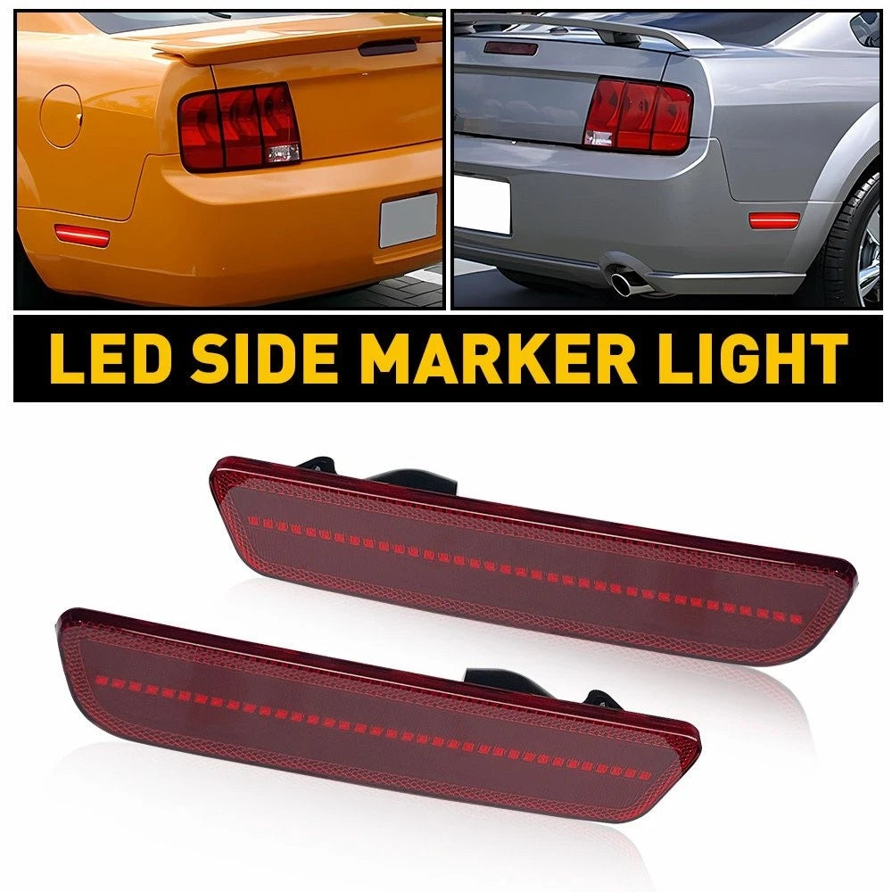 2X Red LED Rear Bumper Side Marker Blinker Lights for Ford Mustang (2005–2009)