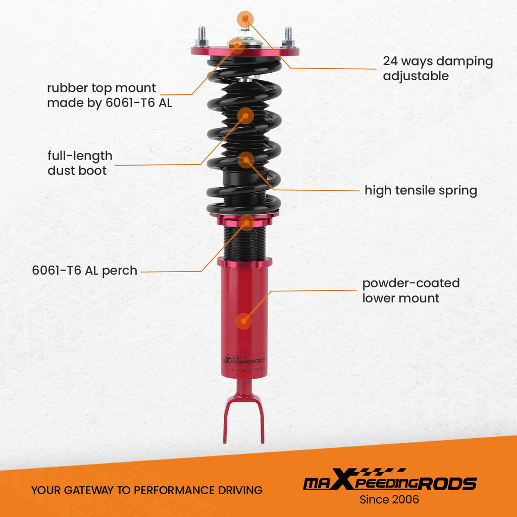 Coilover 24-Way Damper Adjustable Shocks Springs Kit for Honda Accord (1990–1997)