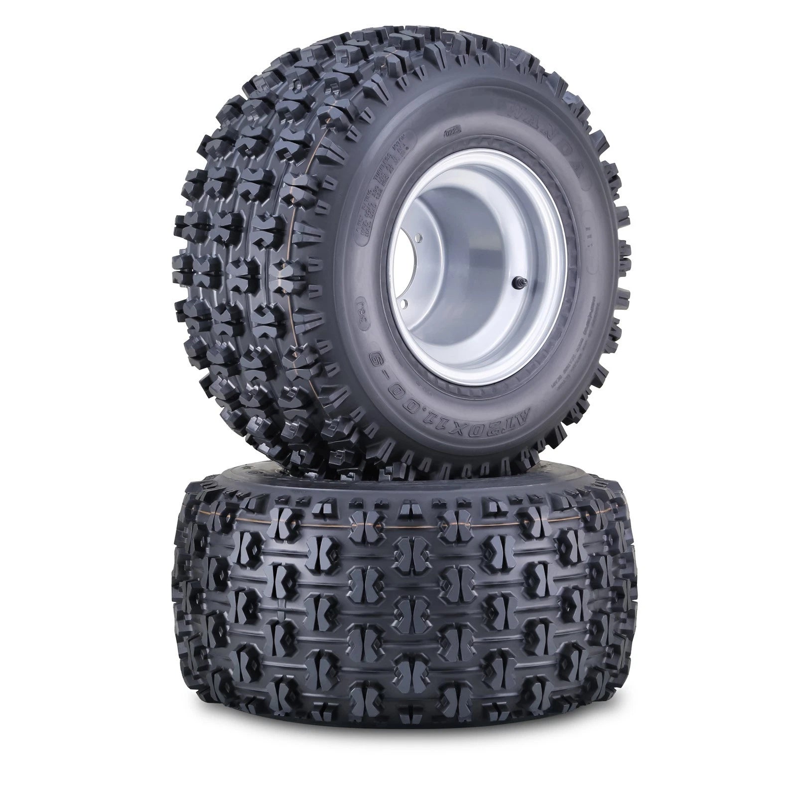Set of 2 WANDA 20x11-9 GNCC ATV Tires with 4/110mm PCD Silver Wheels 10085