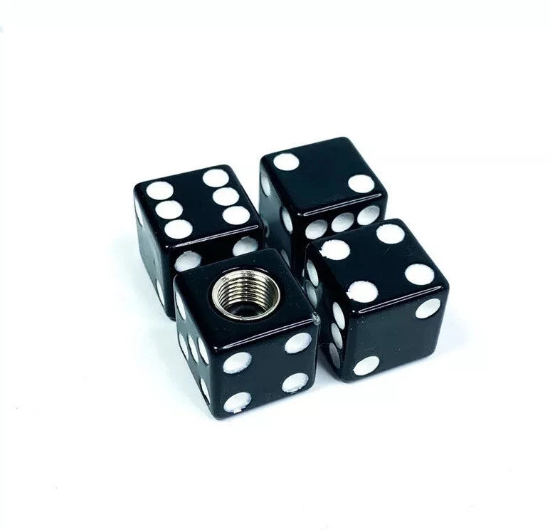 Valve Stem Caps Set of 4 Black and White Dice for Hot Rod Car Truck ATV (——–——)