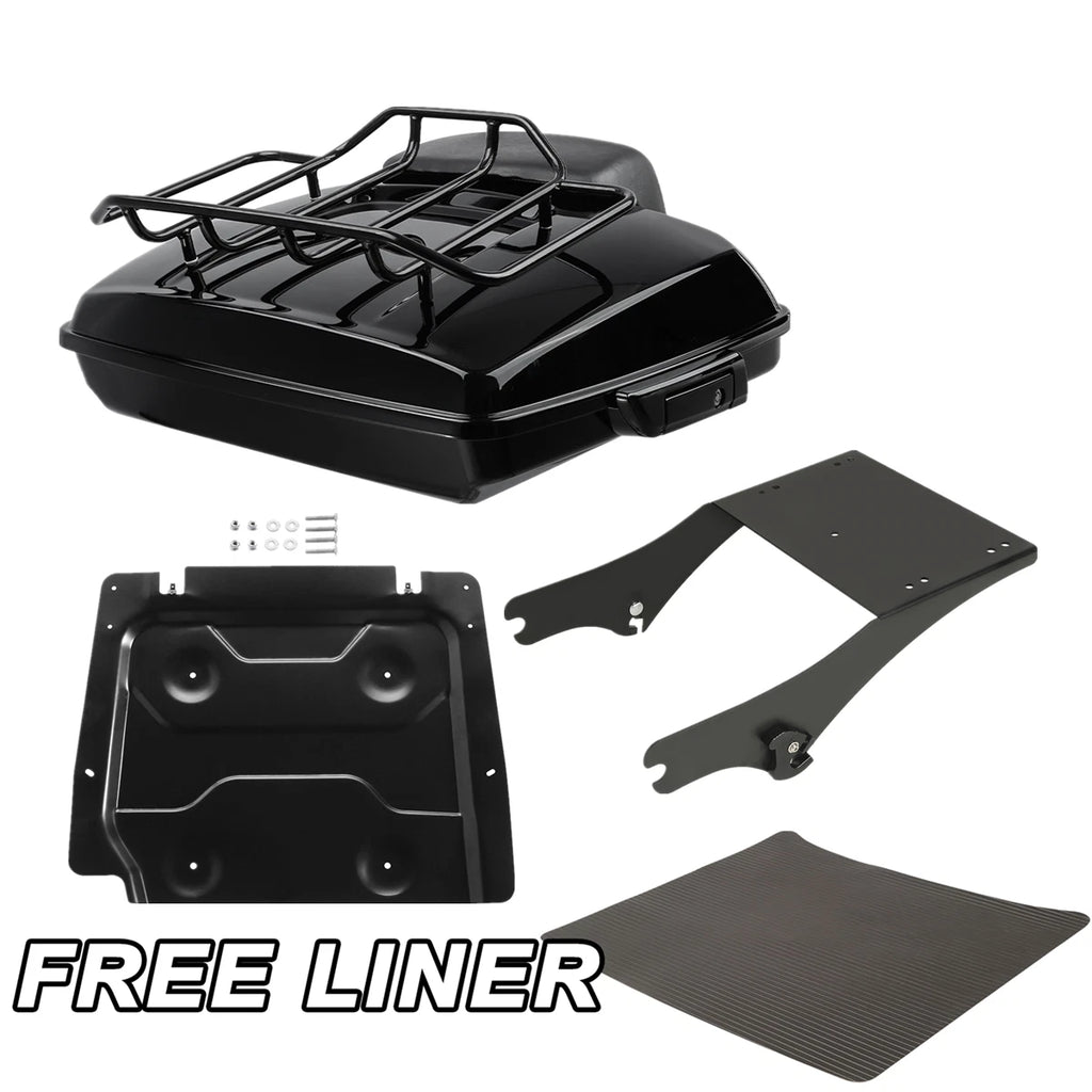 Black Razor Trunk Backrest Mount Rack Plate for Harley Touring (1997–2008)