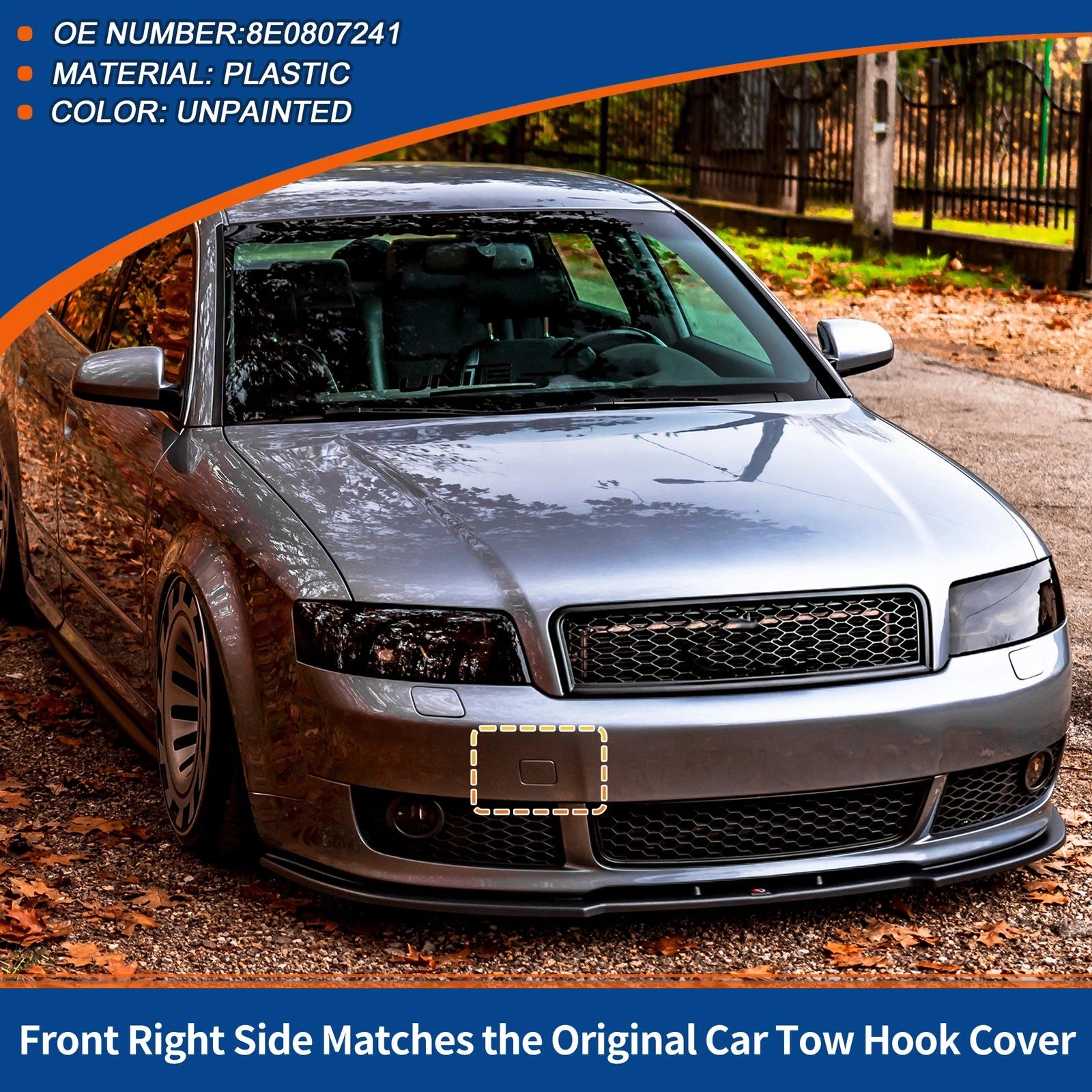Tow Hook Cover for Audi A4 B6 (2002–2005) No. 8E0807241 Unpainted