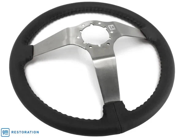 14 Inch Black Leather Solid 3 Spoke Steering Wheel for GM Comfort Grip (Replacement)