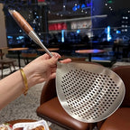 Stainless Steel Skimmer with Ergonomic Wooden Handle for Frying & Pasta
