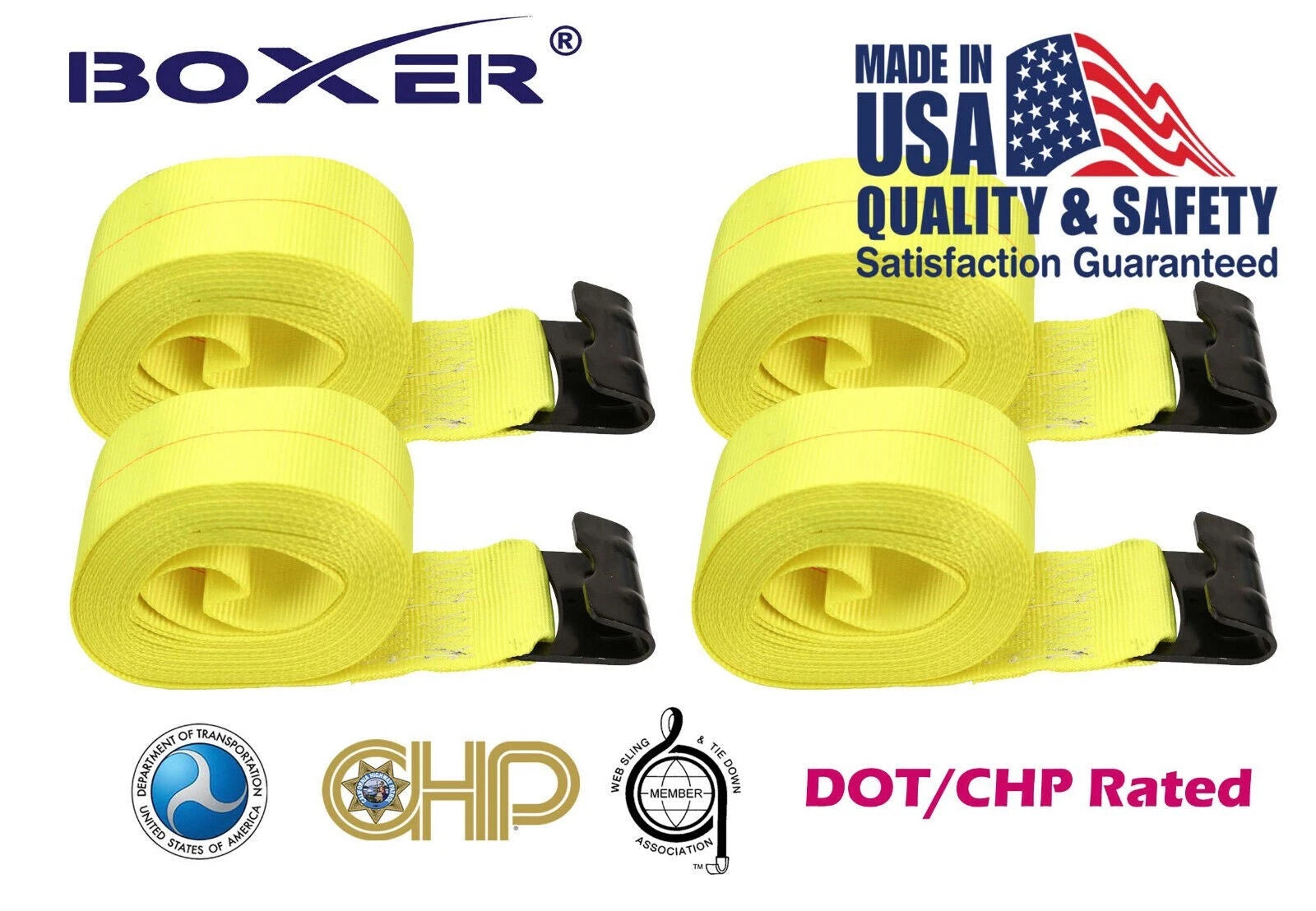 Set of 4 Winch Straps for Truck with Flat Hook 5400LB 4"x30'