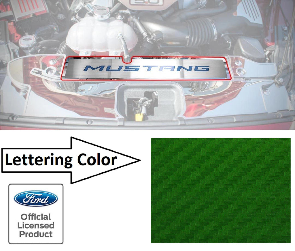 Stainless Radiator Cover Plate with Green Carbon Fiber Letters for Mustang GT (2015–2017)