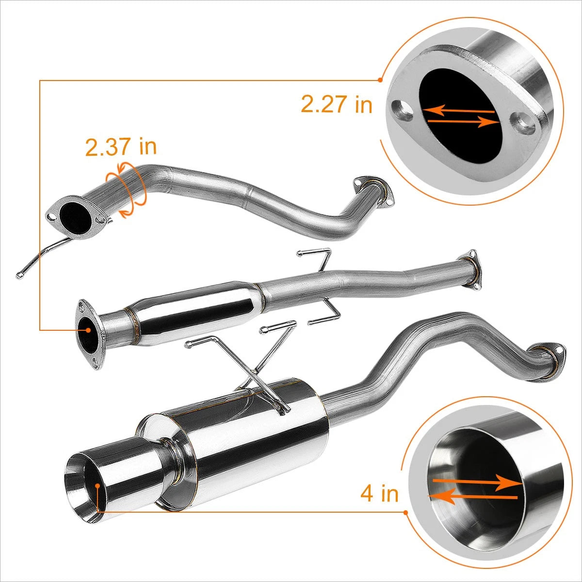 4" Rolled Tip Muffler Catback Exhaust System for Honda Civic (1992–2000)