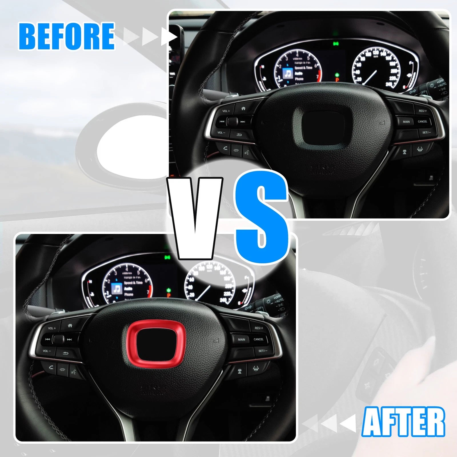 Inner Steering Wheel Center Logo Frame Cover Trim for Honda Accord (2018–2022) Red