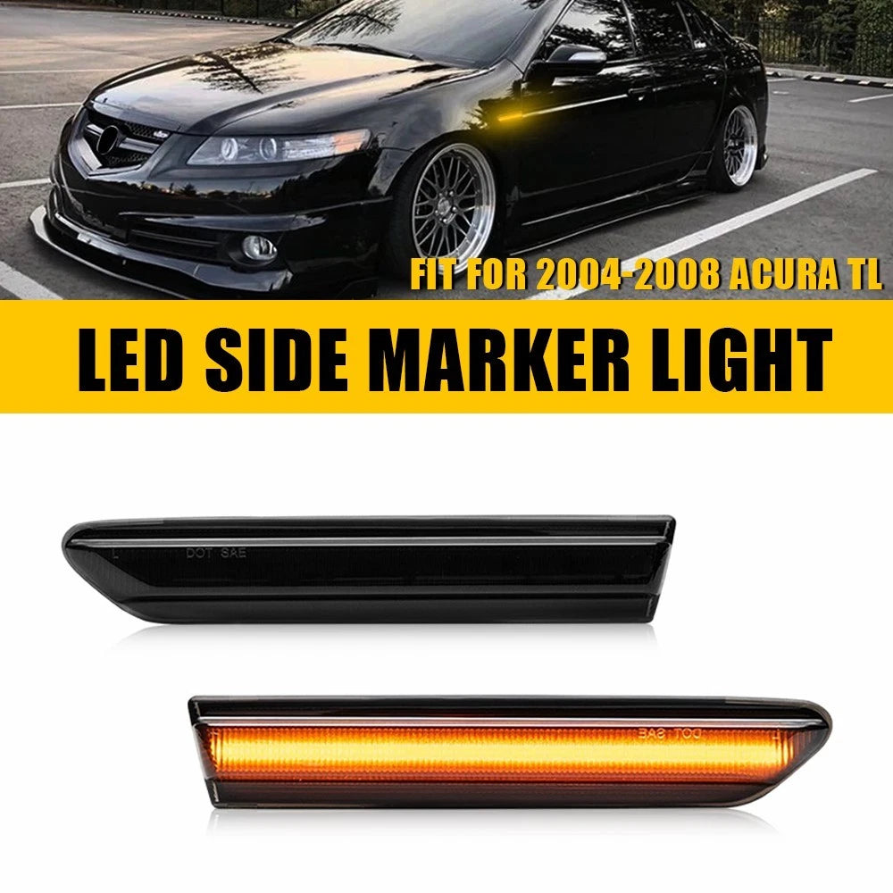 2X Amber LED Side Marker Lights for Acura TL (2004–2008) Smoked Lens