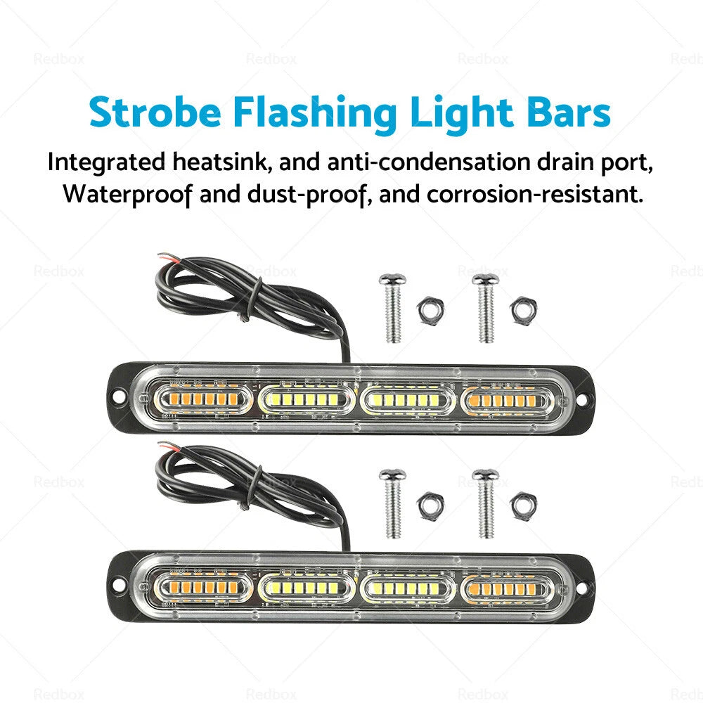 2X 48 LED Amber Strobe Lightbar for Truck (12V–24V)