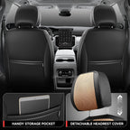 Set of 2 Front Row Seat Cover Protectors for Universal Car SUV (Beige/Black)