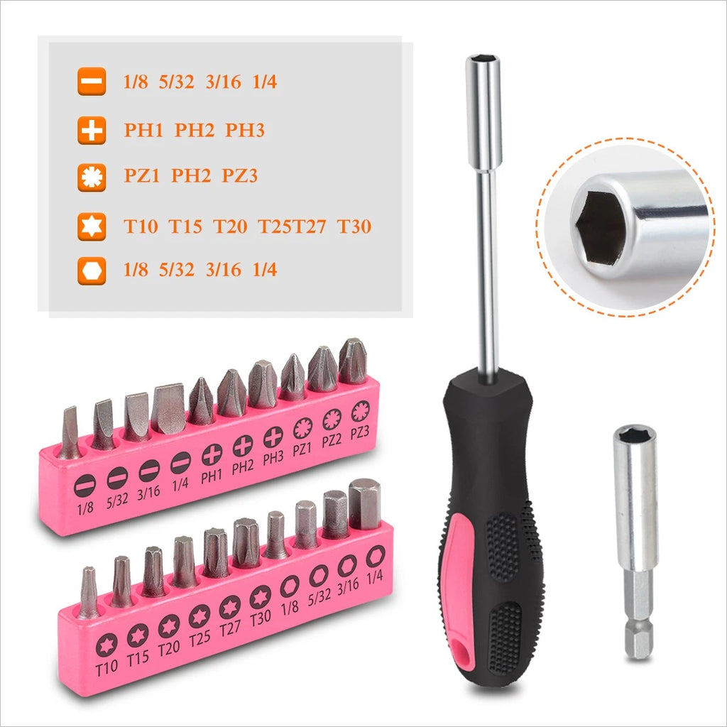 39-Piece Household Toolbox Set for (Pink)