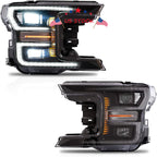 Set of DRL/Signal LED Tube Dual Projector Headlights for Ford F150 (2018–2020)