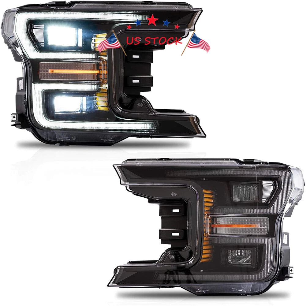 Set of DRL/Signal LED Tube Dual Projector Headlights for Ford F150 (2018–2020)