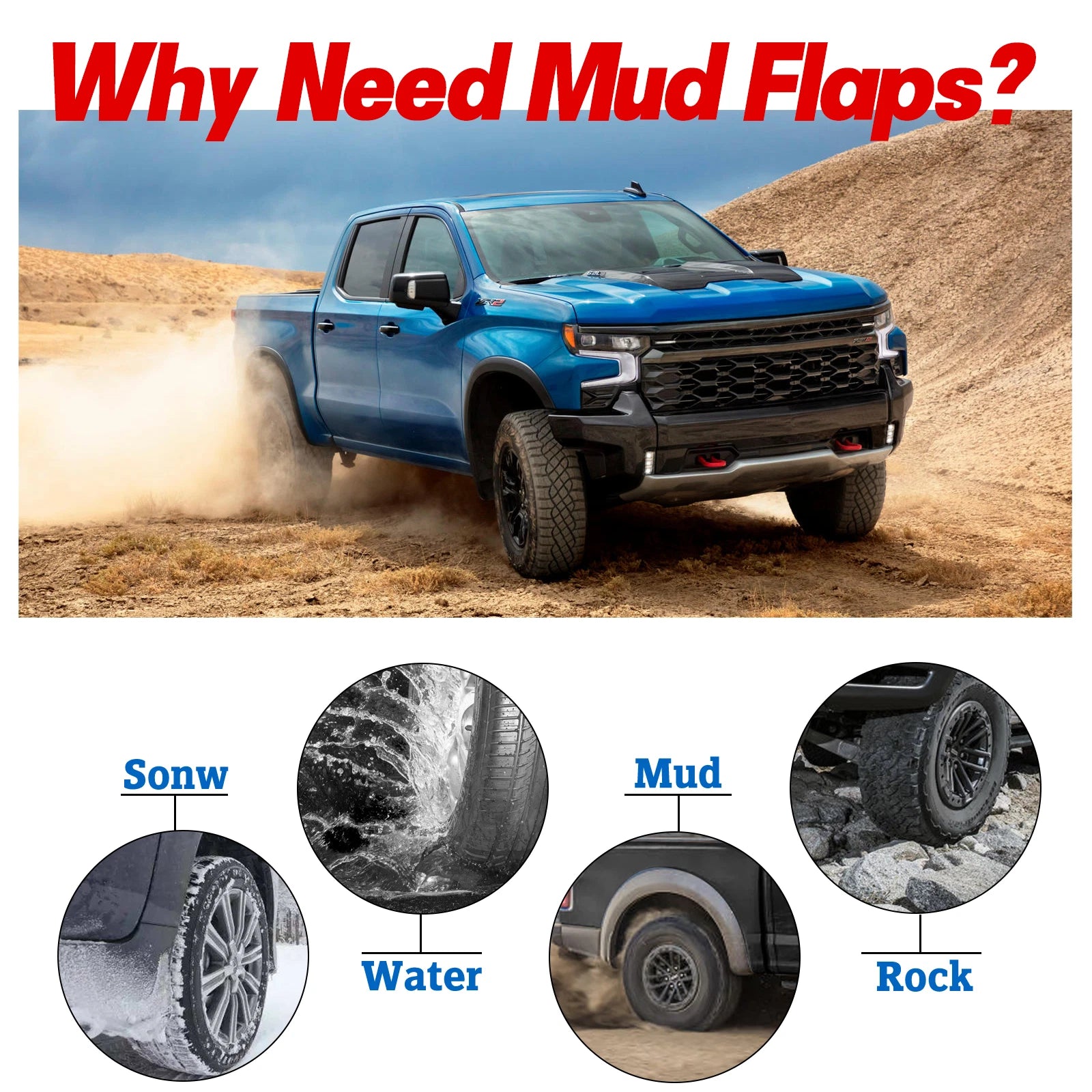 4PC Splash Guards Mud Flaps for Chevrolet Silverado 1500 (2019-2022)