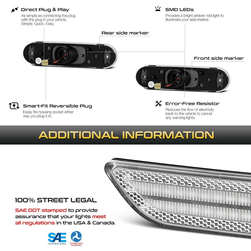 2X LED Side Marker Lights for Mazda MX-5 Miata (1990–2005)