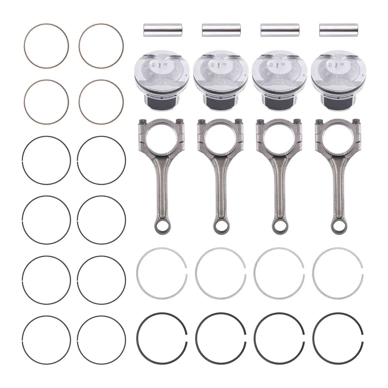 Set of 4 Connecting Rod Pistons for Hyundai Accent, Kia Rio (2012–2016)