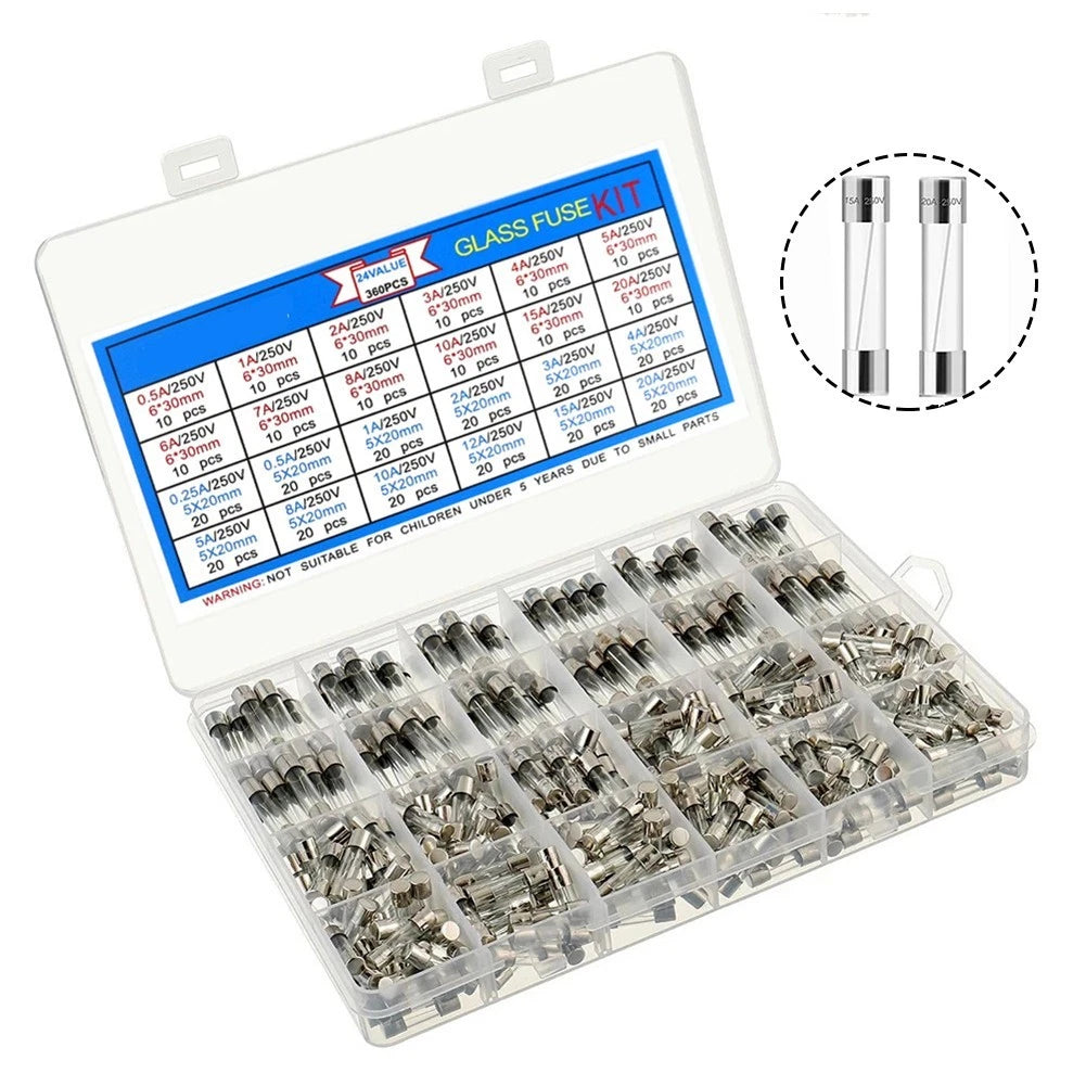 360pcs Glass Fuse Kit for Automotive and Electrical Applications