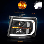 C-Bar LED DRL + Sequential Turn Signal Projector Headlights for Silverado (2007–2014)