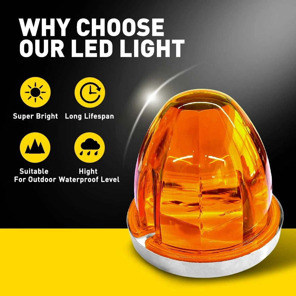 4X Amber LED Round Marker Lamp for Truck Trailer (Always On Strobe)