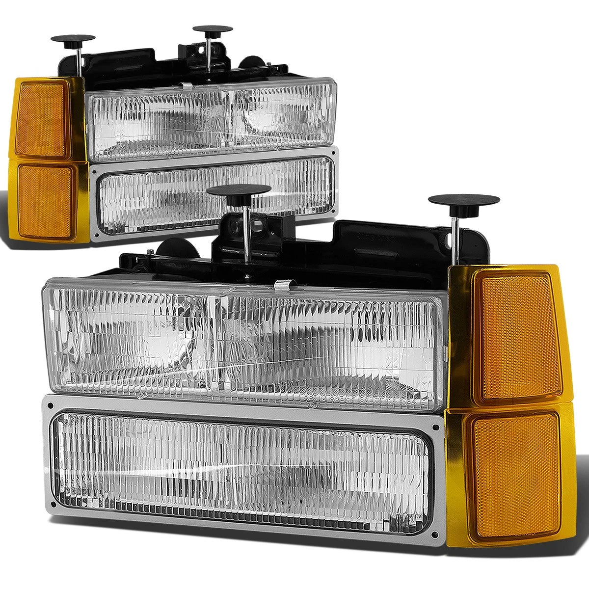 8PC Chrome Headlight, Bumper, Corner, Mesh Grille for Chevy C10 C/K (1994–1998)