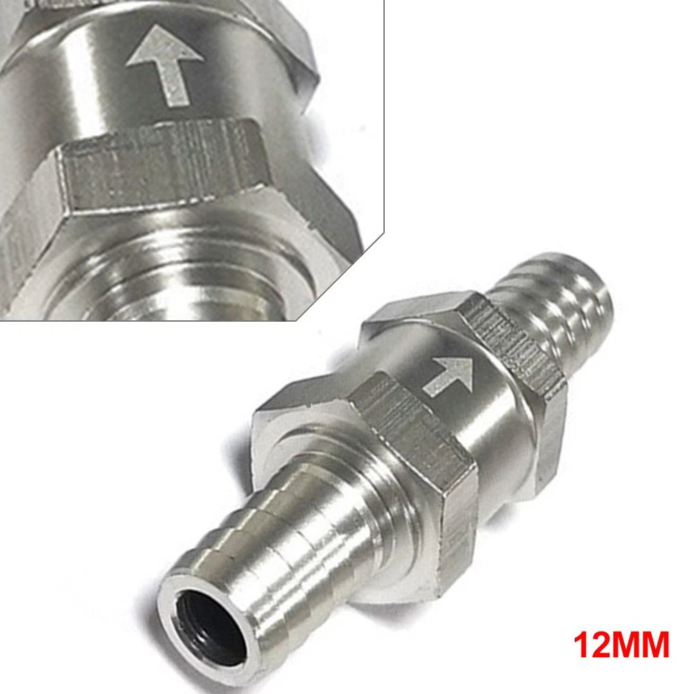 12MM One Way Check Valve for Gas Diesel Fuel (Inline) - Silver Aluminum
