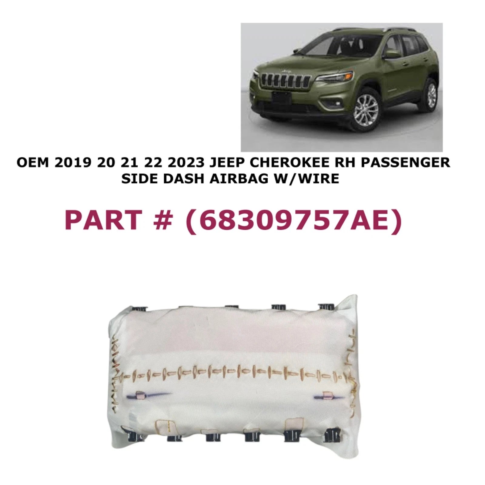 Right Passenger Dash Airbag with Wire for Jeep Cherokee (2019–2023) 68309757AE
