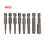 Set of 8 Magnetic Hex Screwdriver Bits H1.5-H8 for 1/4in Shank