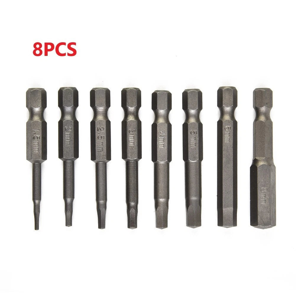 Set of 8 Magnetic Hex Screwdriver Bits H1.5-H8 for 1/4in Shank