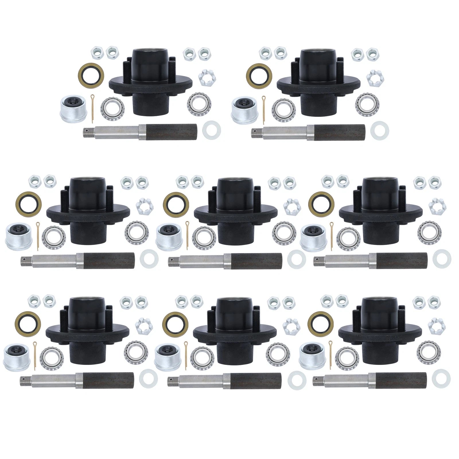 Set of 4 Trailer Hub Kits for 4" Trailers (Fits 1" Round Spindle)