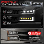 LED Black Clear Projector Sequential Headlights for Avalanche Silverado (2003–2007)
