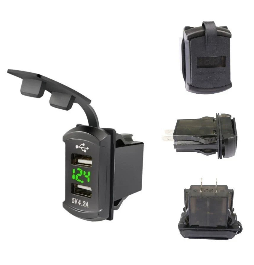 LED Dual USB Charger with Voltmeter Rocker Switch DC12V for Car
