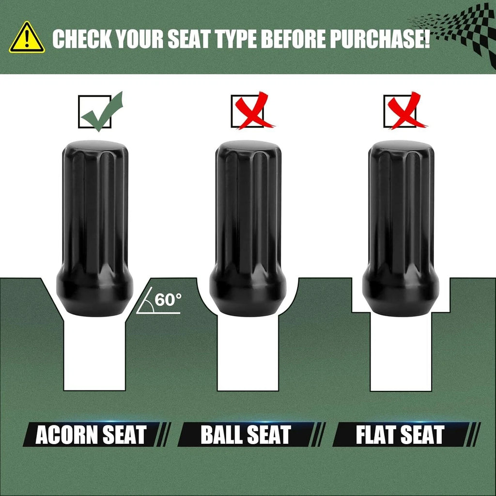 24 Pcs Black M14x1.5 Spline Lug Nuts for Chevrolet K1500 (1994–1998)