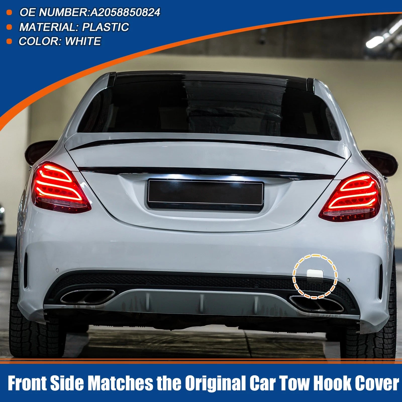 Tow Hook Cover for Mercedes-Benz C-Class (2015–2021) No.A2058850256 White