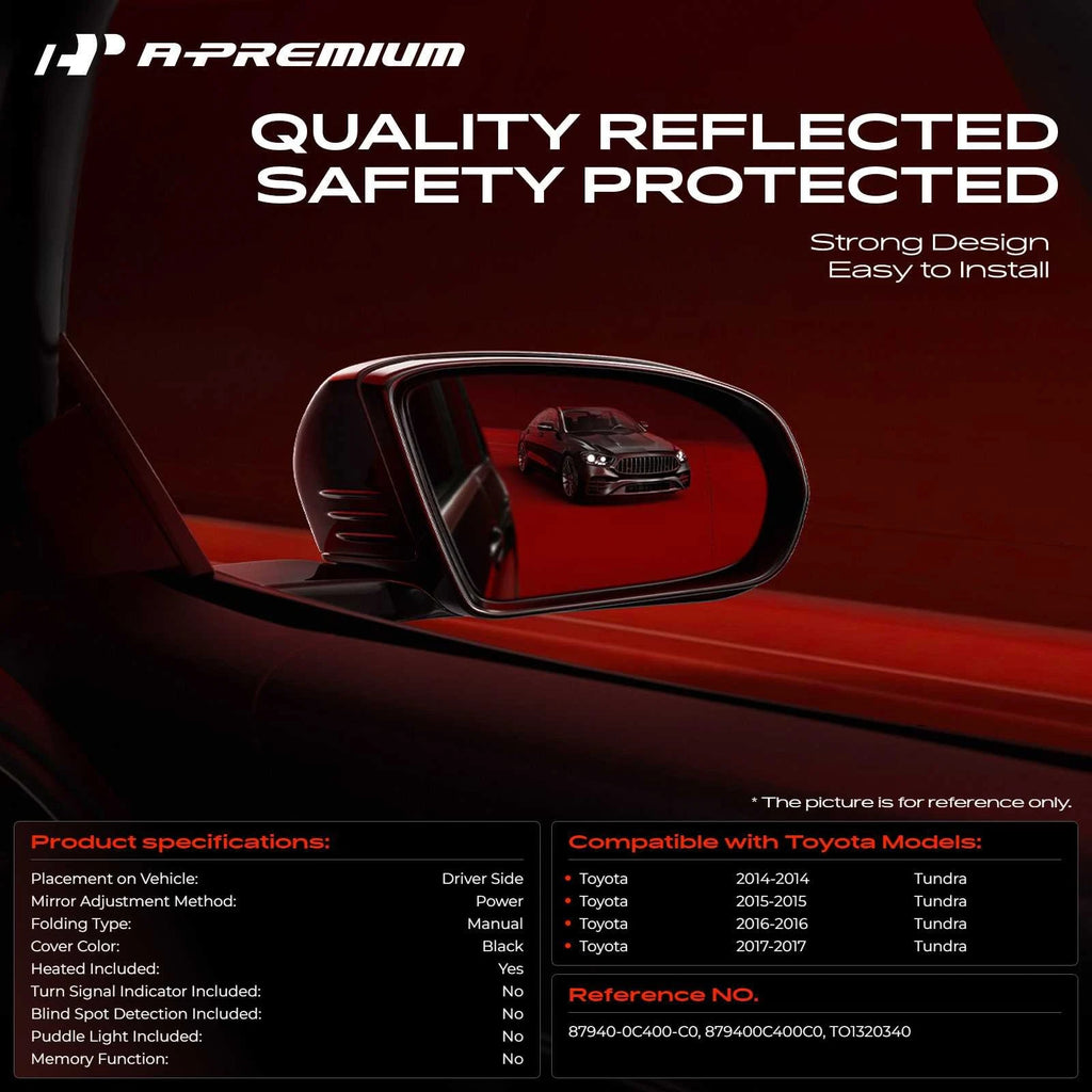 Driver Power Mirror for Toyota Tundra (2014–2017) Heated Manual Folding