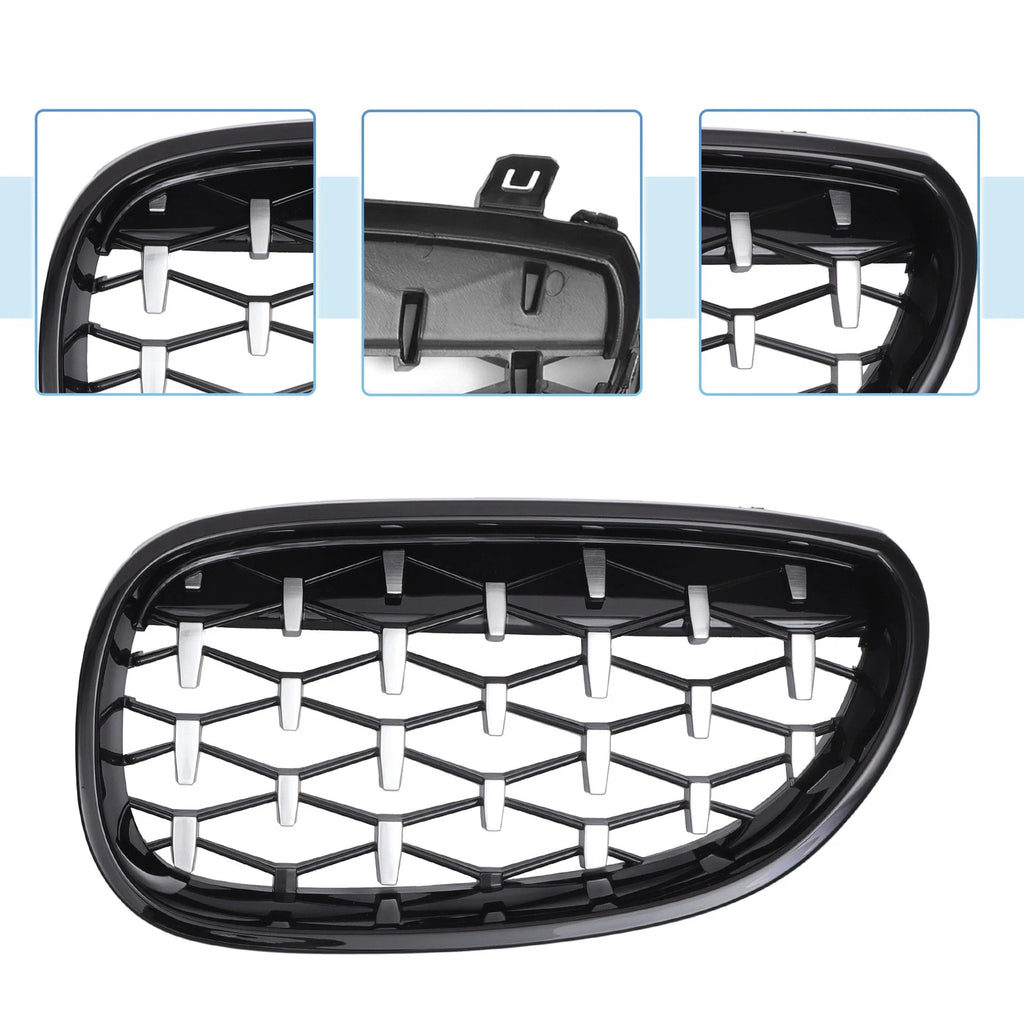 1 Pair Front Hood Bumper Grille Grill Diamond Star for BMW 5 Series (2004–2009)