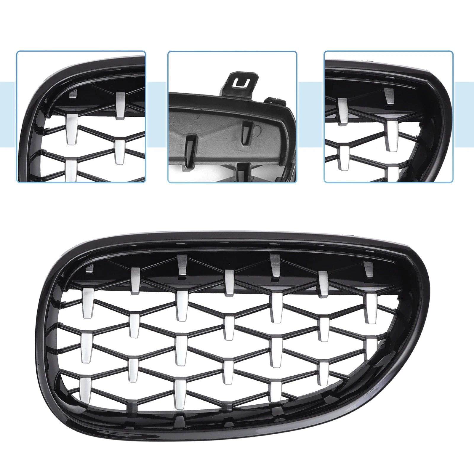 1 Pair Front Hood Bumper Grille Grill Diamond Star for BMW 5 Series (2004–2009)