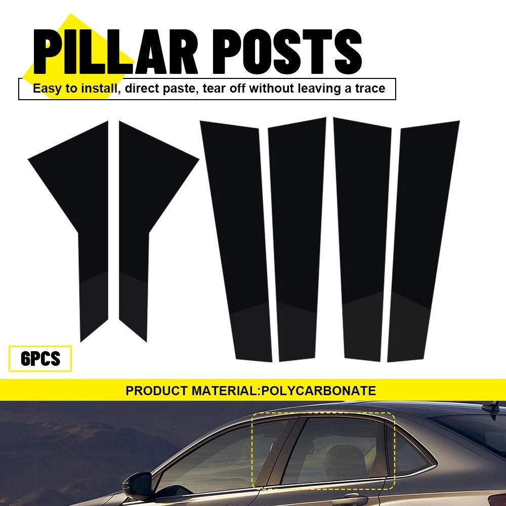 Set of 6 Gloss Black Door Trim Pillar Posts for VW Jetta (2019–2021)