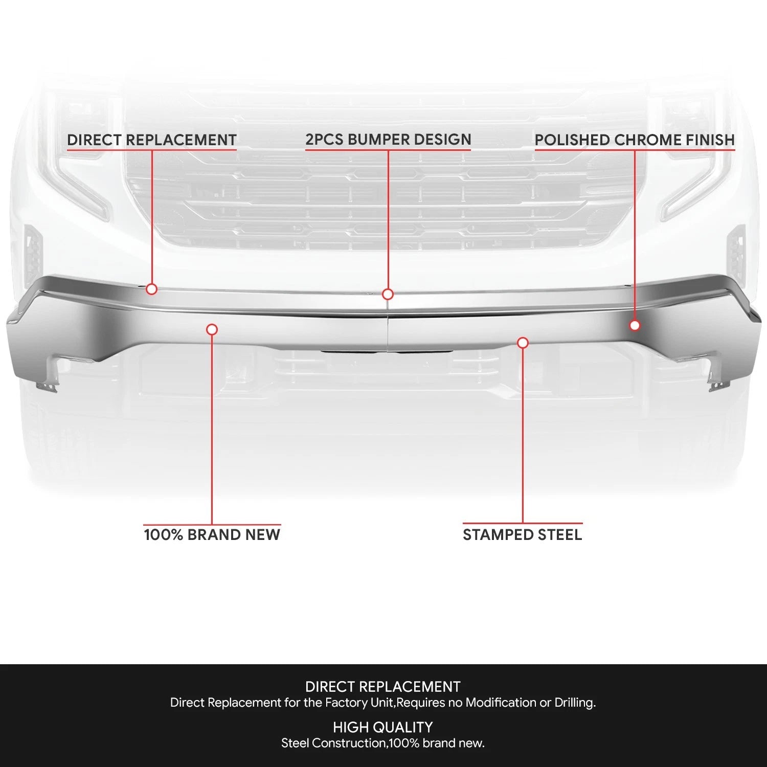 Chrome Front Bumper Impact Bar for GMC Sierra 1500 Limited (2022–2026)