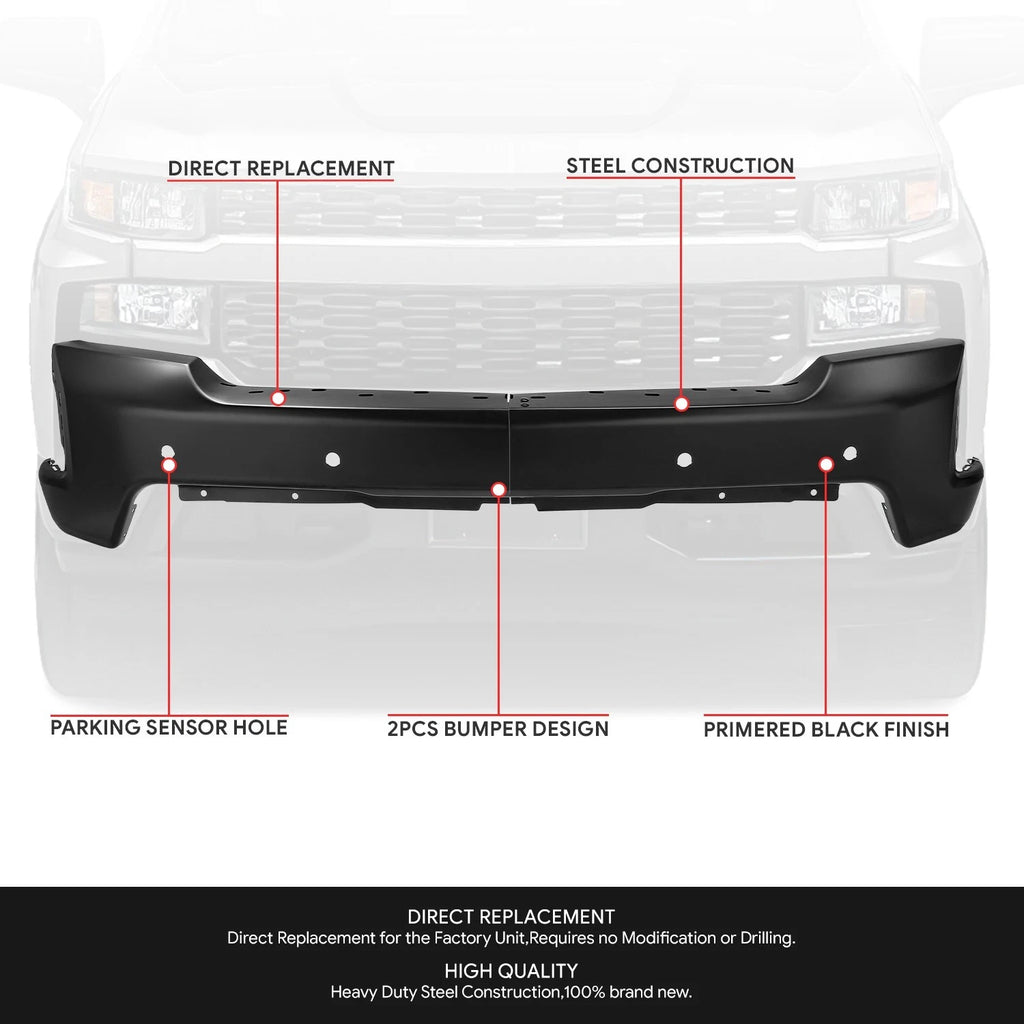 Front Bumper Face Bar for Chevy Silverado 1500 LTD (2019–2022) w/ Sensor Holes