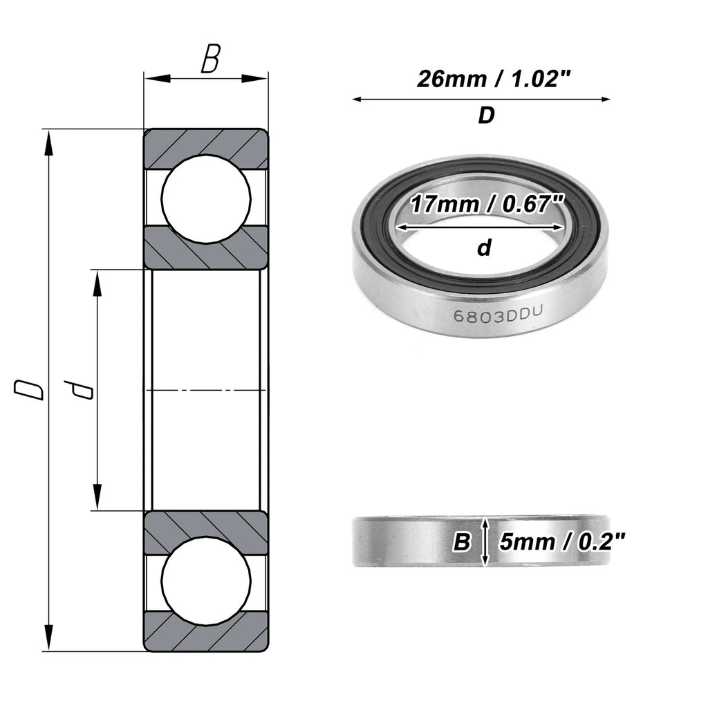 6803DD Deep Groove Ball Bearing for Scooter Skateboard Wheel (17x26x5mm)