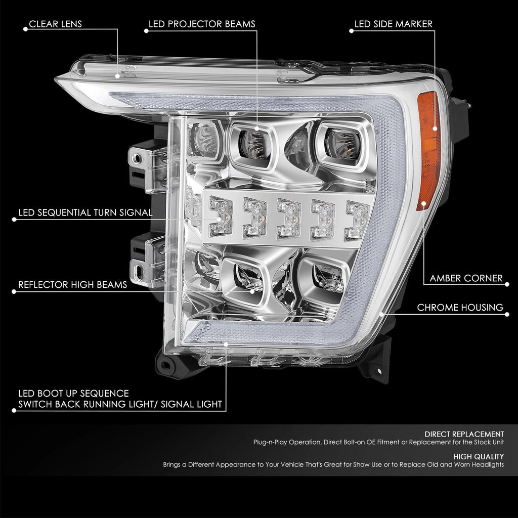 Sequential 3D LED Bar Projector Headlights for Ford F-150 (2021–2023)