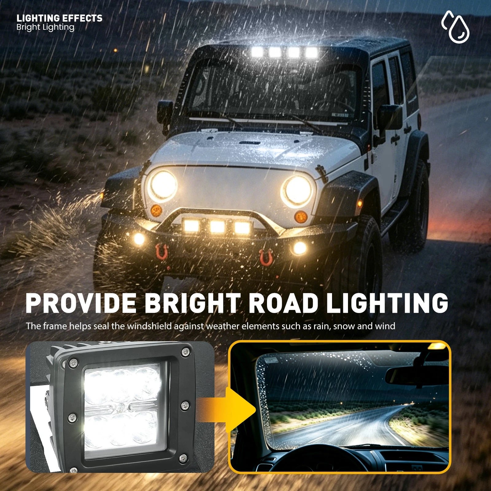 Windshield Frame Cover Cowl Armor with LED Lights for Jeep Wrangler JK (2007–2018)