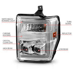 Chrome Clear Lens Headlights w Switchback Left Right for Ford F-250 (2008–2010)