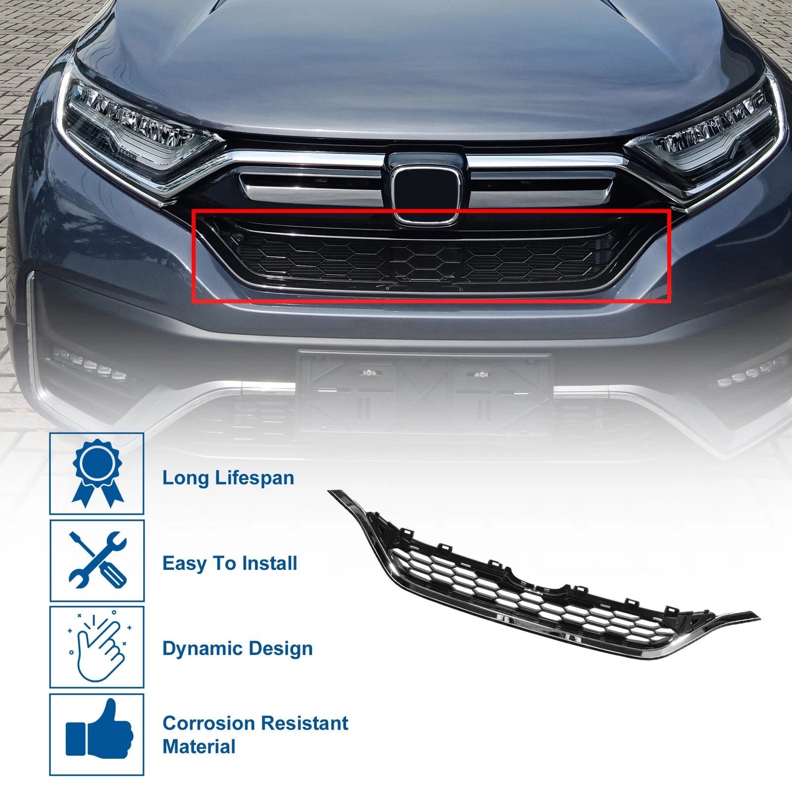 Front Hood Bumper Grille for Honda CR-V (2015) Chrome Silver Black