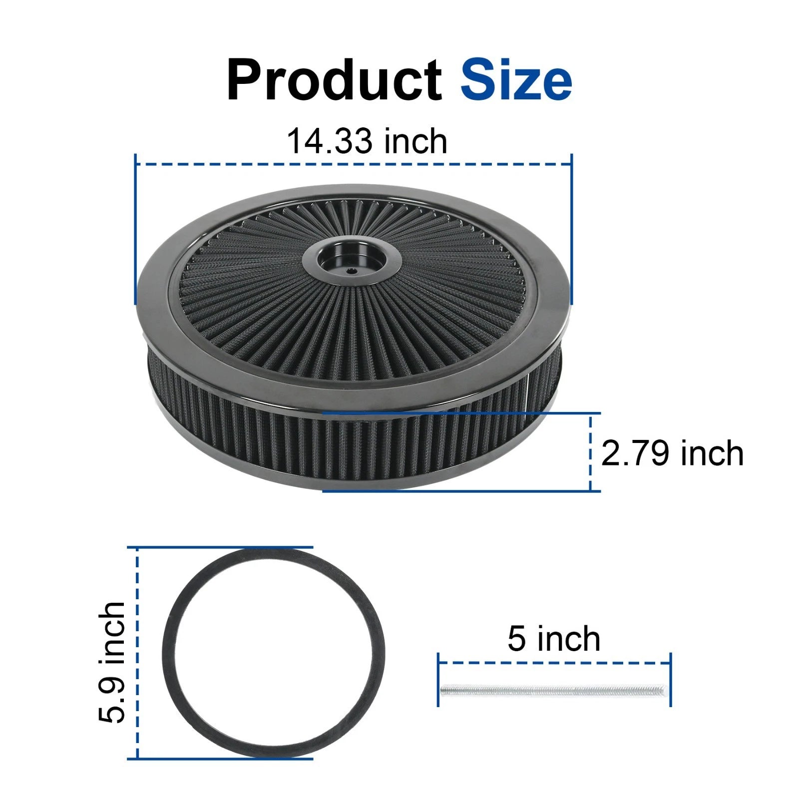 Round Air Cleaner Assembly for Chevy Ford 350 (Fits 14"x3")